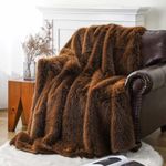 BATTILO HOME Luxury Coffee Brown Faux Fur Throw Blanket 60"x 80", Fluffy Blanket for Bed, Comfy Shaggy Cozy Plush Fuzzy Fur Blanket for Sofa Couch Living Room Home Decor