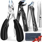 Upgraded Toenail Clippers for Thick Toenails for Seniors, Angled Head Large Toe Nail Clippers Set for Men, Heavy Duty Ingrown Toenail Clippers Long Handled, Ultra Sharp Slanted Nail Cutter Wide Jaw