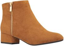 ILLUDE Women's Low Heel Ankle Boot - Casual Zip Up Bootie - Comfortable Everyday Round Toe Bootie - Chaya, Tan Suede, 8