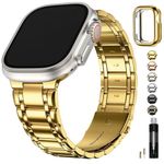 Fullmosa Compatible Apple Watch Bands 49mm 45mm 44mm 42mm 41mm 40mm 38mm, Stainless Steel iWatch Band with Case Metal Strap for Apple Watch Series Ultra Ultra 2 8 7 6 5 4 3 2 1 SE,49mm Golden