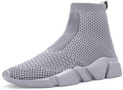 Santiro Walking Shoes for Men Lightweight High Top Sneakers Breathable Knit Athletic Running Shoes Fashion Gym Sports Shoes, All Grey, 11