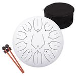 Steel Tongue Drum - Percussion Instrument -Hand Drums with Bag, Music Book, Mallets, Finger Picks (12", White)