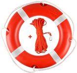 Life Ring 28'' Orange Boat Safety Throw Ring with Water Floating Grab Lines Set and Reflective Strips Outdoor Professional Boat Throw Ring Emergency Use Life Ring Buoy for Rescue Lifeguard Lifesaving