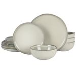 Gibson Soho Lounge Nardini 12 Piece (Service for 4) Plates and Bowls Reactive Glaze Dishes Stoneware Ceramic Dinnerware Set - Moon White