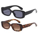 kimorn Rectangle Sunglasses for Women Men Trendy Retro Fashion Glasses 90’s Vintage UV 400 Protection Square Fram K1200 (Black Frame Grey Lens+leopard Frame Gradient Brown Lens, 65)