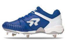 Ringor Flite Metal Softball Spikes with Pitching Toe for Women | Performance, Durability, and Superior Traction | Designed for Female Athletes, Royal/White, 4 UK