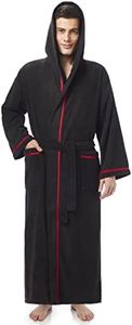 Arus Men's Hooded Classic Bathrobe Turkish Cotton Robe with Full Length Options, Black With Red Border, Large-X-Large