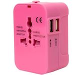 rts High Speed 25W Wall Charger Dual USB Universal Travel adapter International All in One Worldwide Travel Multi Plug cable & with Build in Dual USB Charger for USA EU UK AUS Laptop smartphone(Pink)