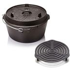 Petromax Fire Pot ft9-t Planner Floor (Dutch Oven) Set with Cast Iron Stacking Grate