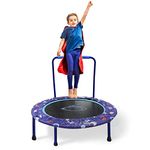 38" Kids Trampoline Mini Trampoline with Exercise Foldable Bungee Rebounder Adjustable Handrail Safety Padded Cover for Indoor Outdoor