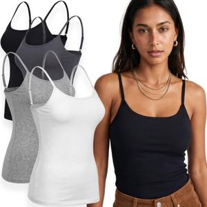 Emmalise Women's Basic Short Camisole Adjustable Strap Layering Cami Tank Top (4Pk White, Hgry, Charcoal, Black, L)