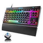 RGB Mechanical Gaming Keyboard, 18 Chroma RGB LED Backlit Blue Switches 87 Keys Wired Mechanical Keyboard with 5 Independent Multimedia Controls & Volume Wheel, Full keys Anti-ghosting for PC -Black