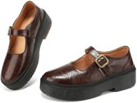 BEAUSEEN Women's Mary Jane Shoes with Platform Sole - Comfort Round Toe Strap Ballet Flats for Women - Chunky Heel Dress Flats Coffee,8 US