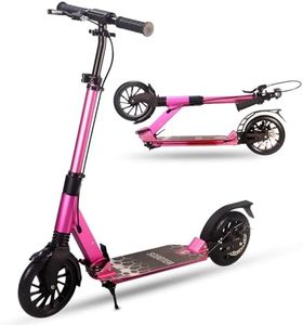 Adult Push Kick Foldable Scooter Big Large Wheels Hand Brake Sensitive Commuter Disc Scooter (Pink)