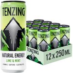 TENZING Natural Energy Drink, Plant Based, Vegan, & Gluten Free Drink, Lime & Mint, 250ml (Pack of 12) - Packaging may vary