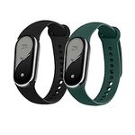 kwmobile Straps Compatible with Xiaomi Mi Band 8 / Mi Band 9 Straps - 2X Replacement Silicone Watch Bands - Black/Dark Green