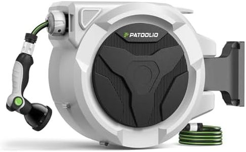 Hose Reel, PATOOLIO Auto Reel 30+2m Wall-Mounted, Retractable Garden Hose Reels, Auto Rewind, Self-Locking System, 180° Pivot Swivelling, 10 Function Spray Gun, Black
