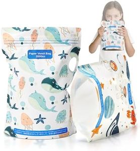 HeyFir Vomit Bags for Car Kids - Waterproof Paper, Dual Zipper Leakproof, Reinforced Wide Edges, Double-Sided Cartoon Design, 2000CC, Stand-Up Base & Carry Handle