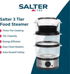 Salter 3-Tier Electric Food Steamer – Stainless Steel, 7L