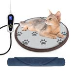 Cat Heating Pad,Electric Heated Cat Bed Indoor,Upgraded Adjustable Thermostat Controller (1-24 Hours),Waterproof Pet Heating Pad with One Plush Cover(Paw,Ø16inch)