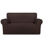 PureFit Super Stretch Chair Sofa Slipcover – Spandex Non Slip Soft Couch Sofa Cover, Washable Furniture Protector with Non Skid Foam and Elastic Bottom for Kids, Pets （Loveseat， Chocolate）