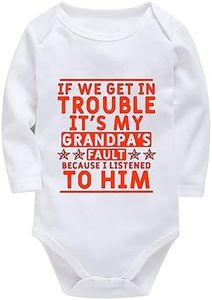 WOOYONGING If We Get In Trouble It's My Grandpa's Fault Baby Summer Romper Girl Long Sleeve Boy Newborn Outfits White Baby Rompers 3-6