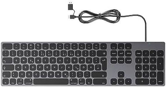 Vollaluminium-Kabeltastatur für Apple Mac OS: USB/USB-C-Anschluss, Plug-and-Play, schlanke und langlebige Volltastatur mit Ziffernblock für iMac, Mac Mini oder MacBook- Grau