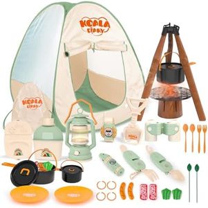 deAO Camping Juguete para Niños, 23 PCS Accesorios Incluido Desplegable Tienda de Campaña, Estufa de Campamento, Brújula, Binoculares, Juego de Kit Explorador Al Aire Libre Regalo para Niños