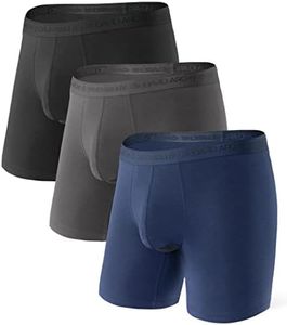 DAVID ARCHY Men's Underwear Micro Modal Dual Pouch Trunks Support Ball Pouch Bulge Enhancing Boxer Briefs for Men 3 or 4 Pack(L,Black/Dark Gray/Navy Blue)