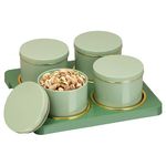 Selvel Dune Airtight Dry Fruit Container Tray Set -4 Pcs (450ml) -Multi-Color (Classic White, Repose Grey, Bluish Grey) Polypropylene with Subtle Gold Rim (Flash Green)