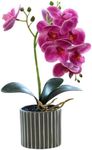 Artificial Orchid, 12.6 Inch Faux Orchid Flowers in Vase Fake Orchids Plant in Pot for Table Centerpieces Home Office Decor Purple