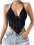 SweatyRocks Women's Bikini Tops Tie Backless Hollow Out Halter Tops Bathing Suits Black Small