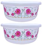 Kuber Industries Floral Print 2 Pieces Unbreakable Plastic Multipurpose Bath Tub/Washing Tub 40 LTR (White)-KUBMART3188