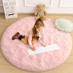 AROMICK Soft Modern Shaggy Area Rugs Fluffy Round Carpet Comfy Bedroom Home Decorate Floor Kids Playing Mat Size (5x5 Feet, Pink)