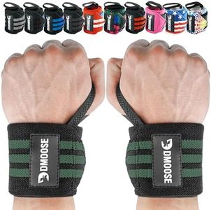 DMoose Wrist Brace for Weight Lifting 12 and 18 Inches Thumb Loops with Wrist Support for Workouts Powerlifting Wrist Straps for Weight Lifting Men and Women Dark Green Stripes