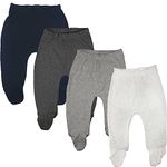 123 Bear Baby Soft Cotton Spandex Pants with Feet, Gray- 4-pack, Newborn