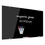 XIWODE Glass Dry Erase Board, 90 x 60cm, Wall Mounted Tempered Glass Whiteboard, Frameless, Black Frosted Surface