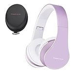 PowerLocus Wireless Bluetooth Over-Ear Stereo Foldable Headphones, Wired Headsets Rechargeable with Built-in Microphone for iPhone, Samsung, LG, iPad (Purple/White)