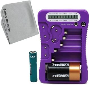 Battery Detective 12 Type Battery Tester (Purple) with LCD Display, AAA Battery & Cloth, for Household Batteries AA AAA C D 9V CR2032 CR123A N/LR1 CR2 CR-V3 2CR5 CR-P2 1.5V/3V Button Cell Batteries