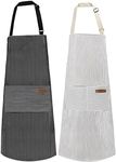 2 Pack Apron, Cotton Cooking Kitchen Aprons, Adjustable Bib Apron with 2 Pockets for Men Women Chef Aprons,(Black/Brown Stripes), Black, One Size