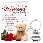 Otuuz Gift for Girlfriend Romantic Girlfriend Birthday Gifts Include Girlfriend Birthday Card Happy Birthday Girlfriend Card with White Envelop Key Ring for Girlfriend Birthday Anniversary Event