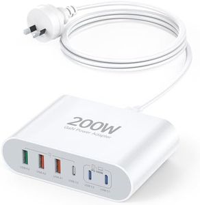 Risubo 200W USB C Charger, Multi-Port Charging Hub, GaN & Portable Charger Station, Laptop Power Adapter for MacBook Air Pro, iPad, iPhone 16 15 14 13, Samsung Galaxy, Google Pixel,Motorola,Steam Deck