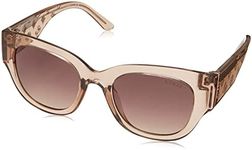 GUESS Women's Trendy Peony Pattern Accent Butterfly Sunglasses, Shiny Beige/Gradient Brown, 50mm