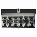 SONGMICS Watch Box, 6-Slot Watch Case, Watch Box Organizer, Black Synthetic Leather, Greenish Gray Lining UJWB06BK