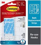 Command Bath Water-Resistant Adhesive Refill Strips, Re-Hang Medium and Large Bath Hooks or Caddies, 2 Medium Strips, 4 Large Strips