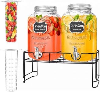 Lifewit 2 Gallon Glass Drink Dispenser for Parties, Beverage Container with Stand for Juice/Tea/Soda & Lemonade, Water Pitcher with Leakproof Spigot for Mimosa Bar, Birthday, Wedding Hosting, 2 Pcs