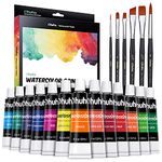 Ohuhu Watercolor Paint Set 24 Premium Quality Art Watercolors Painting Kit (12 ml, 0.42 oz.) with 6 Painting Brushes for Artists, Students Beginners for Landscape Painting