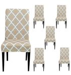 Styleys Elastic Chair Cover Stretch Removable Washable Short Dining Chair Cover Protector Seat Slipcover (Set of 6, Cream Geometry, SD3110)