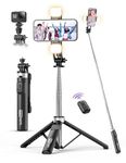 53'' Selfie Stick Tripod with Light, Extendable Selfie Stick with Remote, Portable Cell Phone Tripod Stand with All in 1 Phone Clip, Lightweight Camera Tripod Compatible with iPhone 15 14 13, Android