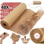 ecoducer 12”x205’ Honeycomb Packing Paper for Moving plus Fragile Stickers and Jute Twine. Eco Friendly Packing Materials Alternative to Bubble Plastic Packing Wrap. Kraft Paper Packaging Roll